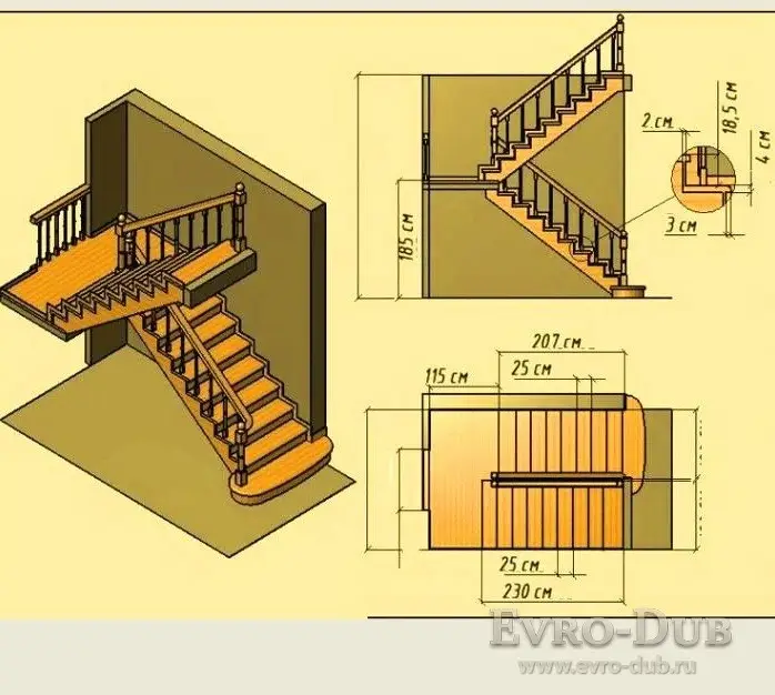 П-образная лестница с забежными ступенями - Новая Лестница